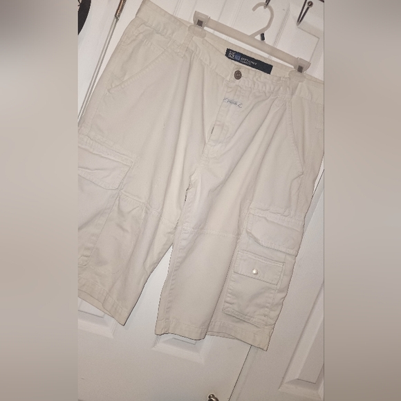 Vintage 90s Girbaud 40 Relaxed Fit Biker Cargo Shorts White - Picture 1 of 4
